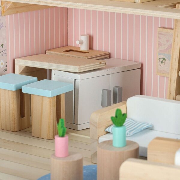 Koffer-Puppenhaus mit Holzmöbeln und tragbarem Zubehör für Kinder