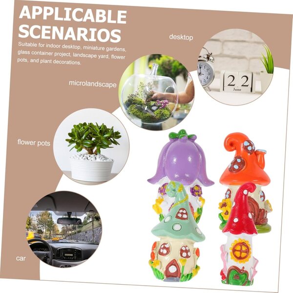 Set 4 Miniature in Resina Casa e Vasi per Decorazioni Giardino e Interni