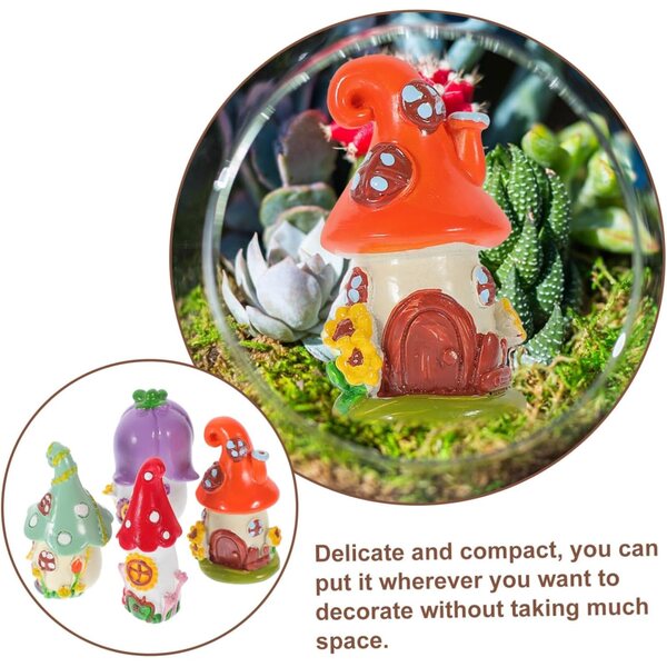 Set 4 Miniature in Resina Casa e Vasi per Decorazioni Giardino e Interni