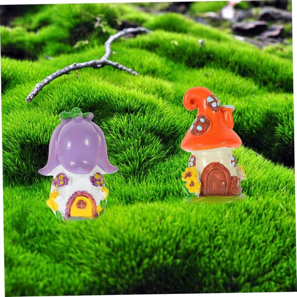 Set 4 Miniature in Resina Casa e Vasi per Decorazioni Giardino e Interni