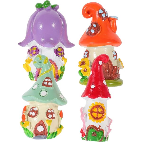 Set 4 Miniature in Resina Casa e Vasi per Decorazioni Giardino e Interni