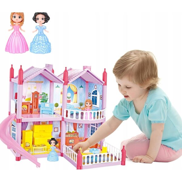 Grande Casa delle Bambole con Scivolo, Mobili e Giardino per Bambini 2+