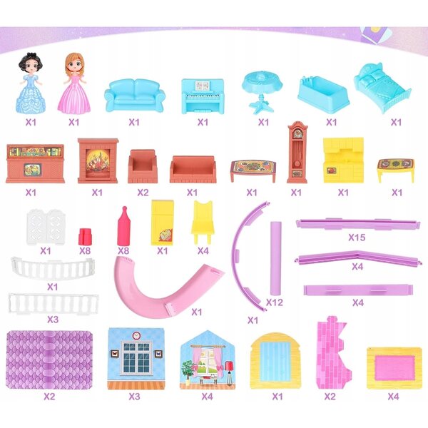 Grande Casa delle Bambole con Scivolo, Mobili e Giardino per Bambini 2+
