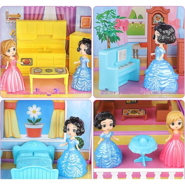 Grande Casa delle Bambole con Scivolo, Mobili e Giardino per Bambini 2+