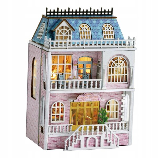DIY Puppenhaus-Miniatur-Set aus Holz mit LED-Beleuchtung und Möbeln