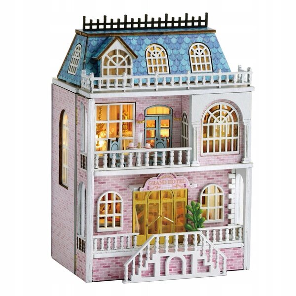 DIY Puppenhaus-Miniatur-Set aus Holz mit LED-Beleuchtung und Möbeln