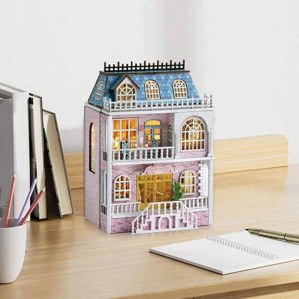 DIY Puppenhaus-Miniatur-Set aus Holz mit LED-Beleuchtung und Möbeln