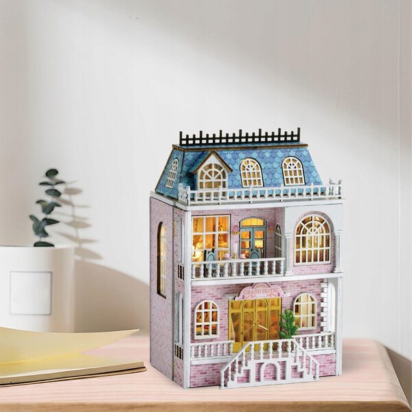 DIY Puppenhaus-Miniatur-Set aus Holz mit LED-Beleuchtung und Möbeln
