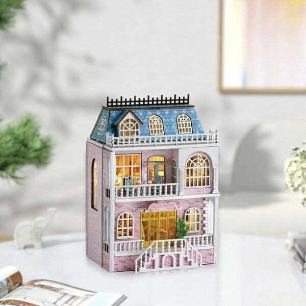 DIY Puppenhaus-Miniatur-Set aus Holz mit LED-Beleuchtung und Möbeln