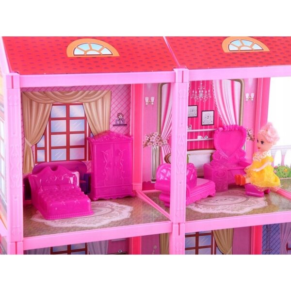 DOMEK DLA LALEK DUŻY 3 PIĘTRA MEBLE TARAS LALKA AKCESORIA PREZENT 65CM
