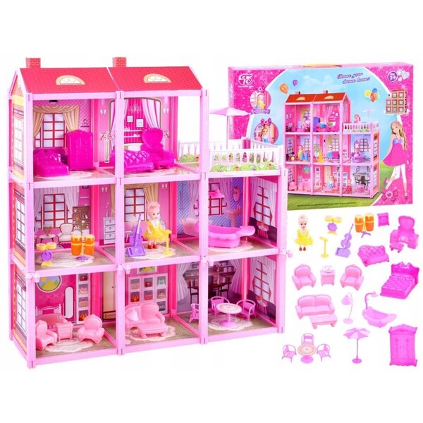 DOMEK DLA LALEK DUŻY 3 PIĘTRA MEBLE TARAS LALKA AKCESORIA PREZENT 65CM
