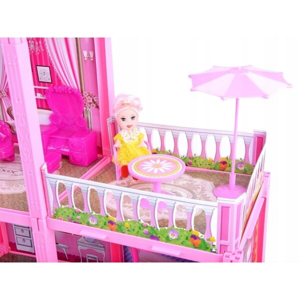 DOMEK DLA LALEK DUŻY 3 PIĘTRA MEBLE TARAS LALKA AKCESORIA PREZENT 65CM