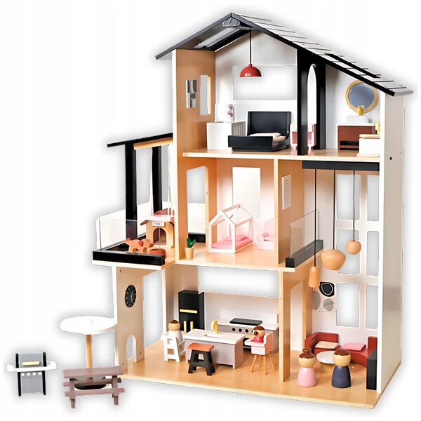Villa DOLLHOUSEwood голяма дървена къща за кукли с 49 аксесоара