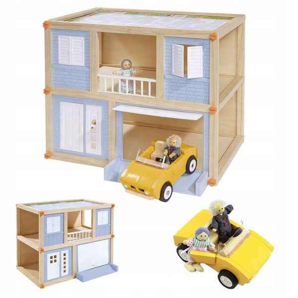 CITY Puppenhaus aus Holz mit Garage und Auto, für Kinder ab 3 Jahren