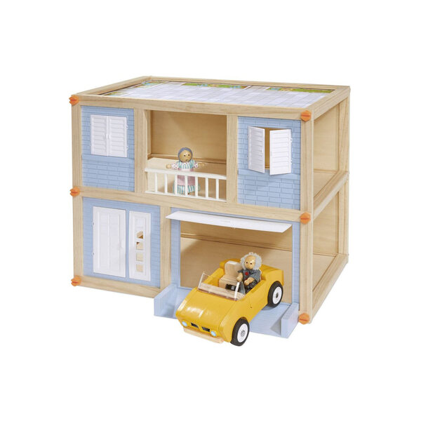 CITY Puppenhaus aus Holz mit Garage und Auto, für Kinder ab 3 Jahren