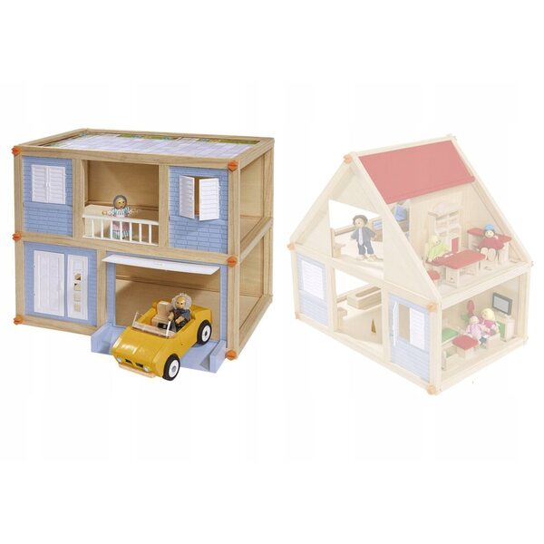 CITY Puppenhaus aus Holz mit Garage und Auto, für Kinder ab 3 Jahren