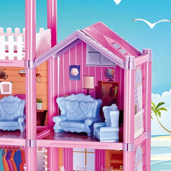 Grande casa delle bambole Matadi Villa 65 cm con 306 pezzi e accessori colorati