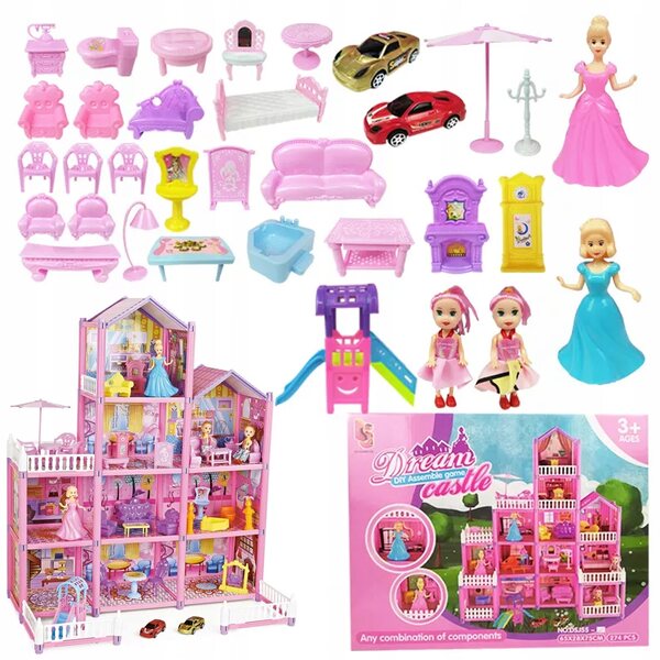 Grande casa delle bambole Matadi Villa 65 cm con 306 pezzi e accessori colorati