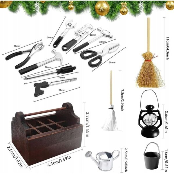 1/12 Miniatur-Zubehörset mit Box und 8 Holzwerkzeugen für Kinder