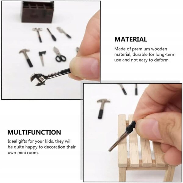 1/12 Miniatur-Zubehörset mit Box und 8 Holzwerkzeugen für Kinder