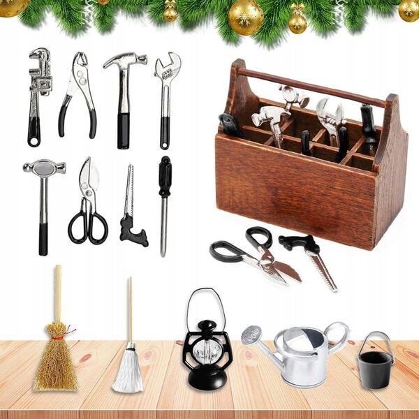 1/12 Miniatur-Zubehörset mit Box und 8 Holzwerkzeugen für Kinder