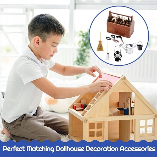1/12 Miniatur-Zubehörset mit Box und 8 Holzwerkzeugen für Kinder