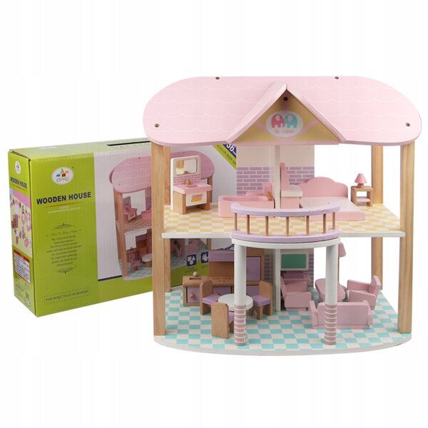 Bino Dorothy Puppenhaus aus Holz, zweistöckiges Puppenhaus aus Holz mit Möbeln