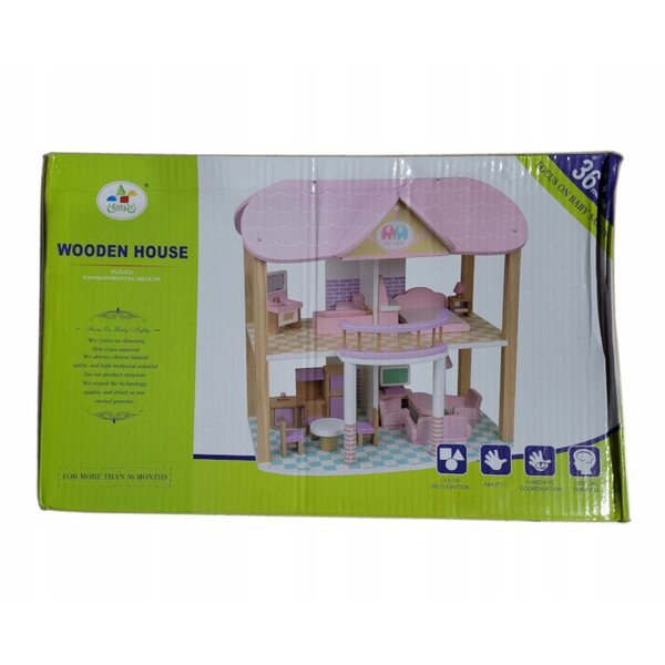 Bino Dorothy Puppenhaus aus Holz, zweistöckiges Puppenhaus aus Holz mit Möbeln