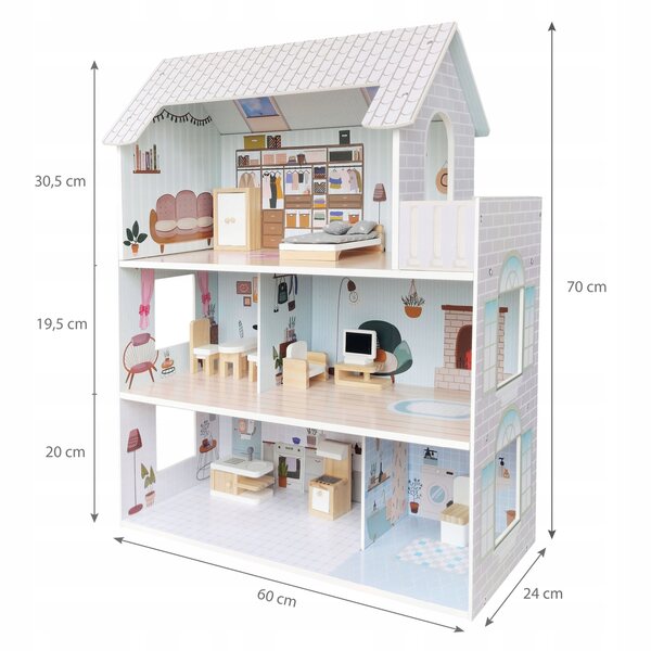 Puppenhaus aus Holz 70 cm mit Möbeln – kreativer Spaß für Kinder
