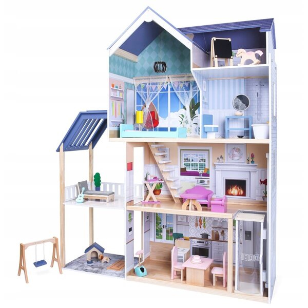 Grande Casa delle Bambole in Legno 138 cm con 28 Mobili Colorati per Bambini