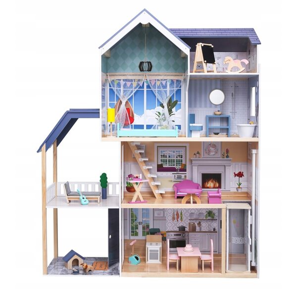 Grande Casa delle Bambole in Legno 138 cm con 28 Mobili Colorati per Bambini