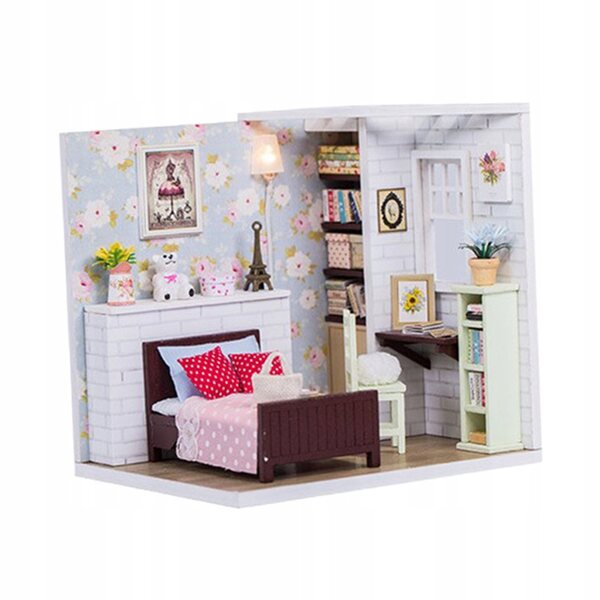 Bausatz Holzpuppenhaus Miniatur 1:24 Schlafzimmer mit Möbeln