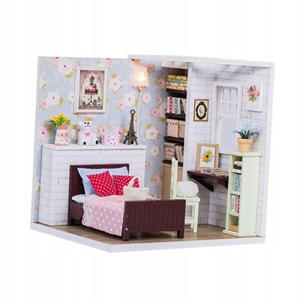 Bausatz Holzpuppenhaus Miniatur 1:24 Schlafzimmer mit Möbeln