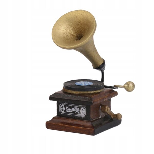 Giradischi in legno in miniatura per una casa delle bambole in stile vintage 1:12