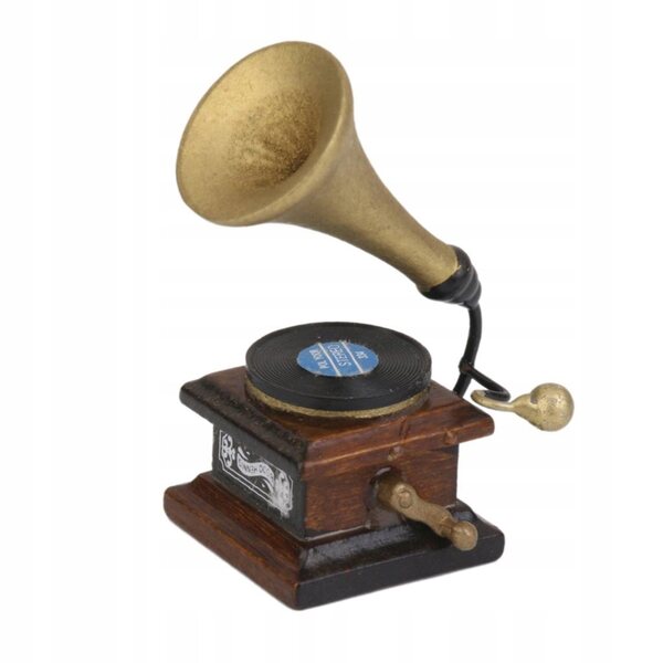 Giradischi in legno in miniatura per una casa delle bambole in stile vintage 1:12