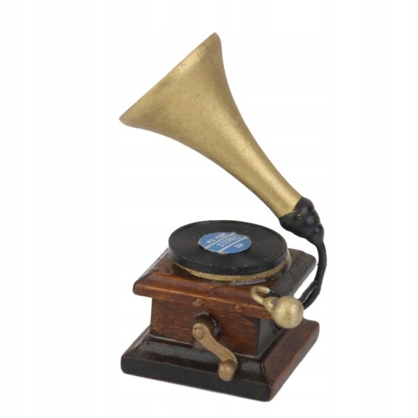 Giradischi in legno in miniatura per una casa delle bambole in stile vintage 1:12