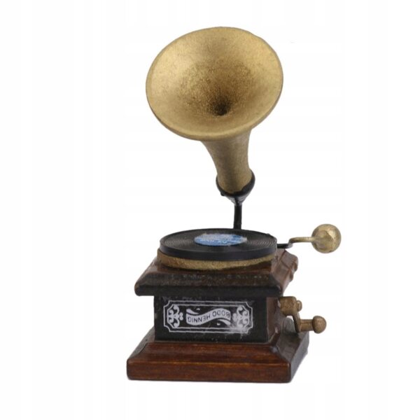 Giradischi in legno in miniatura per una casa delle bambole in stile vintage 1:12