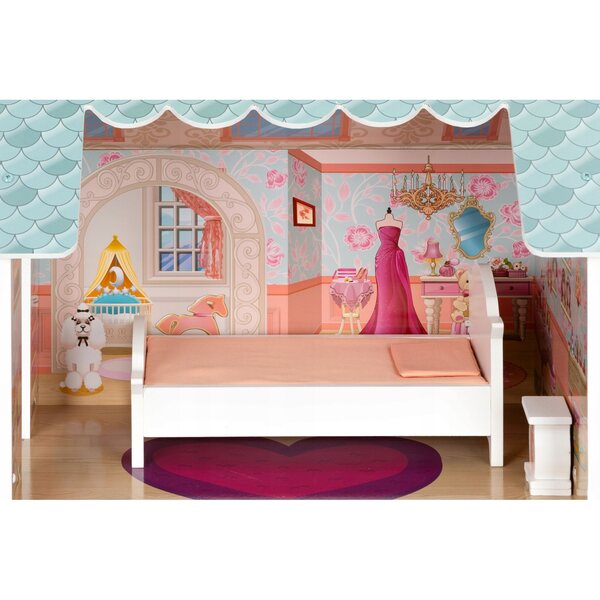 Ecotoys 106 cm großes Puppenhaus mit Möbelset, 3 Ebenen, 5 Räume