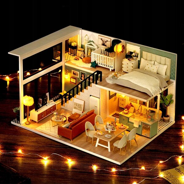 Casa delle bambole in miniatura fai da te 1:12 con mobili, set in legno da montare