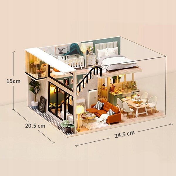 Casa delle bambole in miniatura fai da te 1:12 con mobili, set in legno da montare