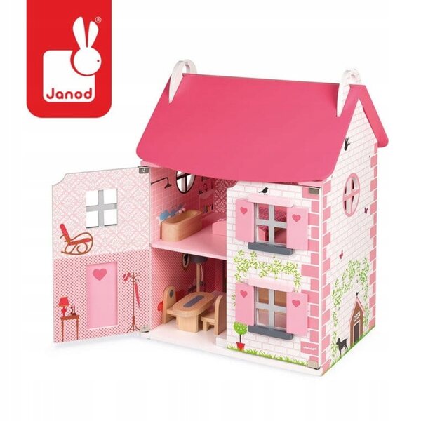 Casa delle bambole in legno Janod con mobili 54 cm, rosa per ragazze