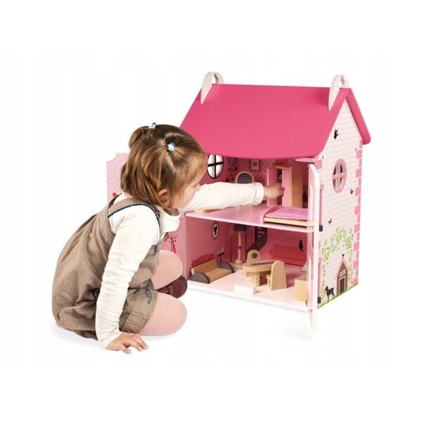 Casa delle bambole in legno Janod con mobili 54 cm, rosa per ragazze