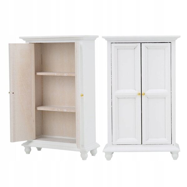 Miniatura armadio in legno bianco a due ante per bambole scala 1:12