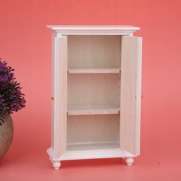 Miniatura armadio in legno bianco a due ante per bambole scala 1:12