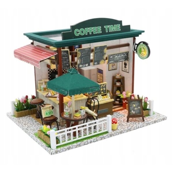 Cottage per bambole in legno con luci e accessori, kit di miniature 14+