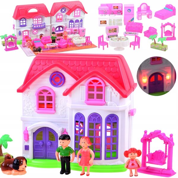 Casa delle bambole Jokomisiada con mobili e campana luminosa da 25 cm