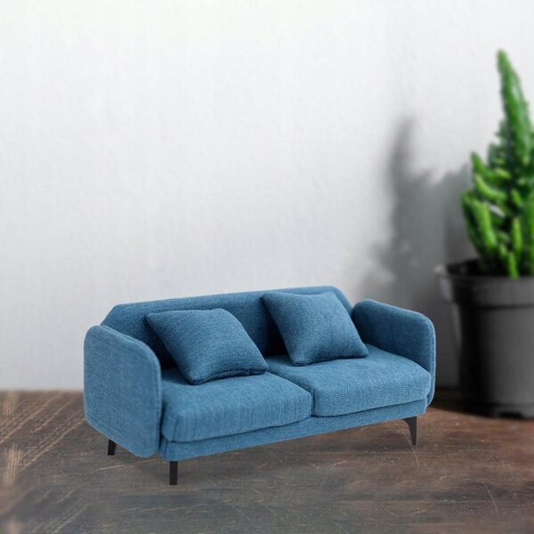 Blaues Miniatur-Doppelsitzersofa für Puppenhaus im Maßstab 1:12