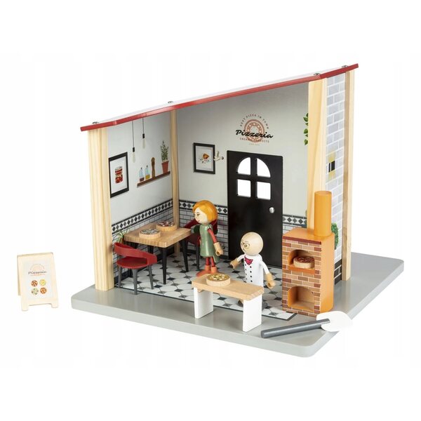 Casa delle bambole in legno con mobili Playtive, ristorante pizzeria