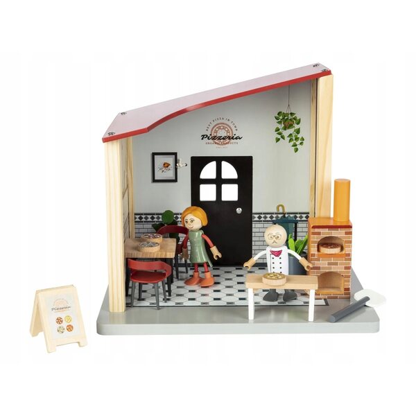 Casa delle bambole in legno con mobili Playtive, ristorante pizzeria