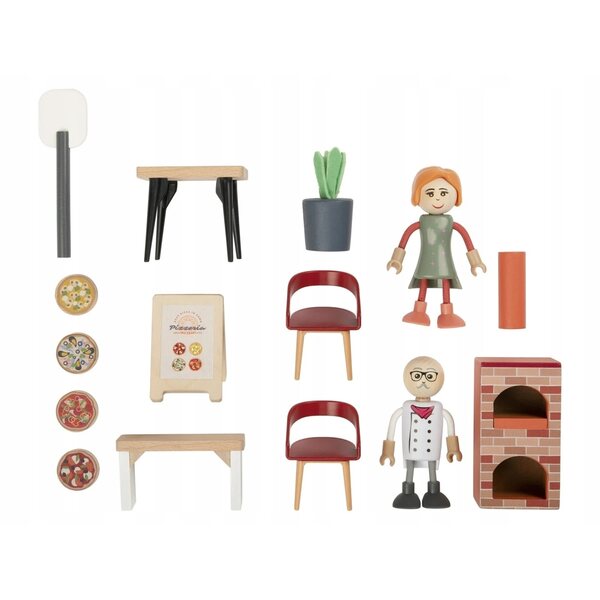 Casa delle bambole in legno con mobili Playtive, ristorante pizzeria